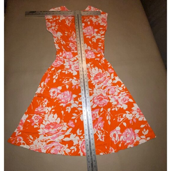 Lands End Floral Short Sleeve Dress Small Orange Pink Flattering Fit Lightweight - Picture 7 of 7